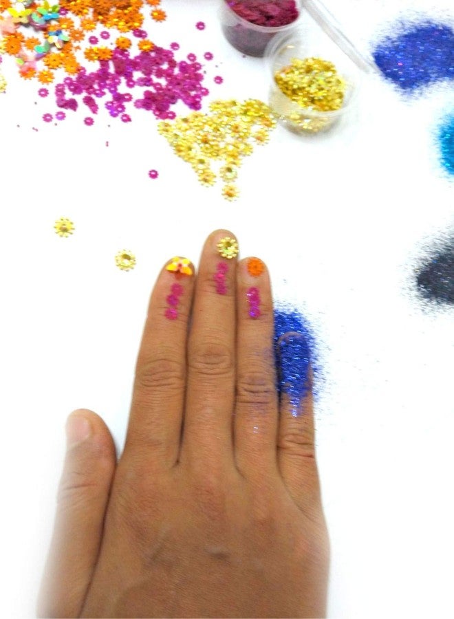 StepsToDo Glitter & Sequins Hobby Craft Kit. Set of 8 Glitter Powder, 4 Sequins. Extra fine Glitter and Flower Shape Sequins for Slime, Art, Crafts, Nail Art Polish, Scrap-Booking, Paints. - Image 3